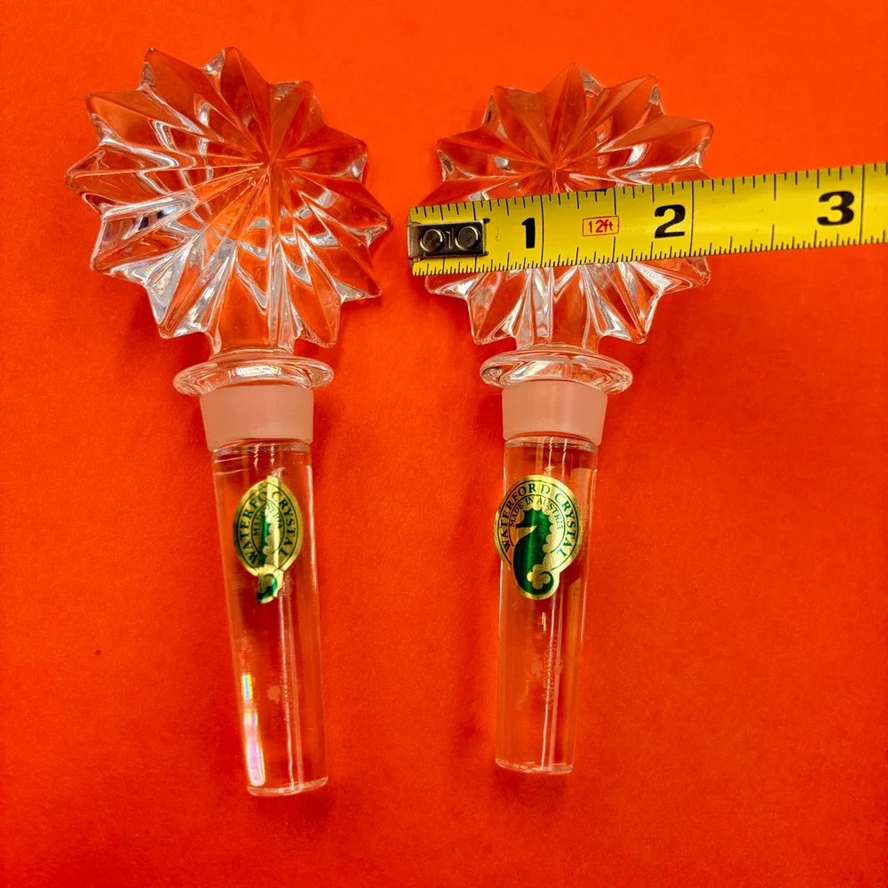 Waterford Crystal Sunburst Wine Bottle Stoppers Set of 2 Austria Star‎ NWOB